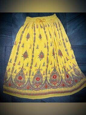 Handmade in India Women’s Beaded Boho Yellow Maxi Skirt Sz M to XL